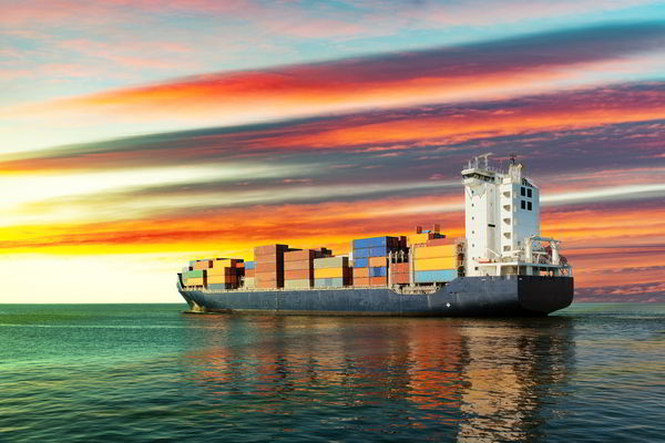 Container ship on sea